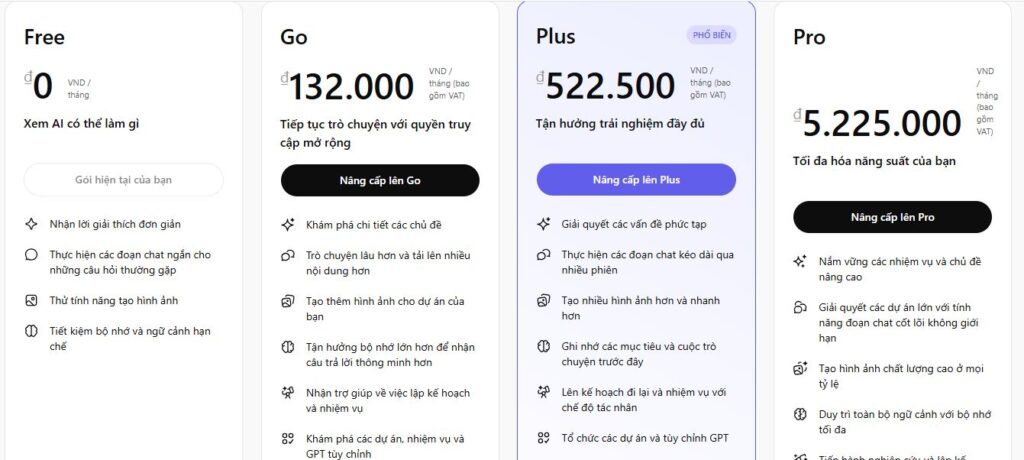 So sánh ChatGPT Free và Plus